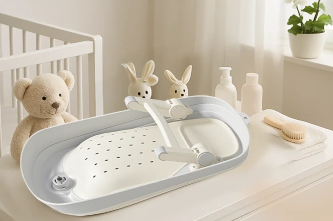 Składana podpórka do kąpieli dla niemowląt Momini BathBuddy beige