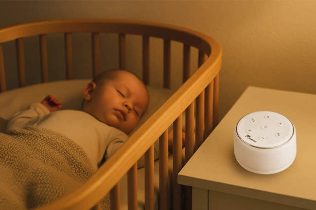 Zestaw 2 produktów: Lampka szumiąca z dźwiękami natury i muzyką 34 melodie Momini Lullumo + Niania elektroniczna Momini BlissView